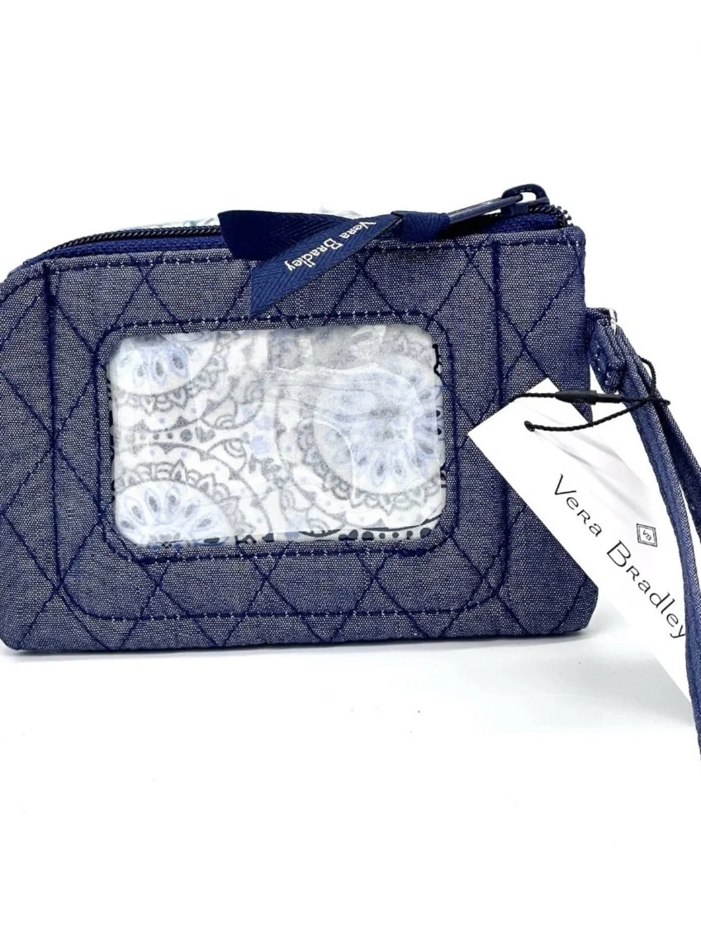 Vera Bradley Outlet RFID Zip-Top ID Case Wallet Moonlight Navy Denim Quilted NWT